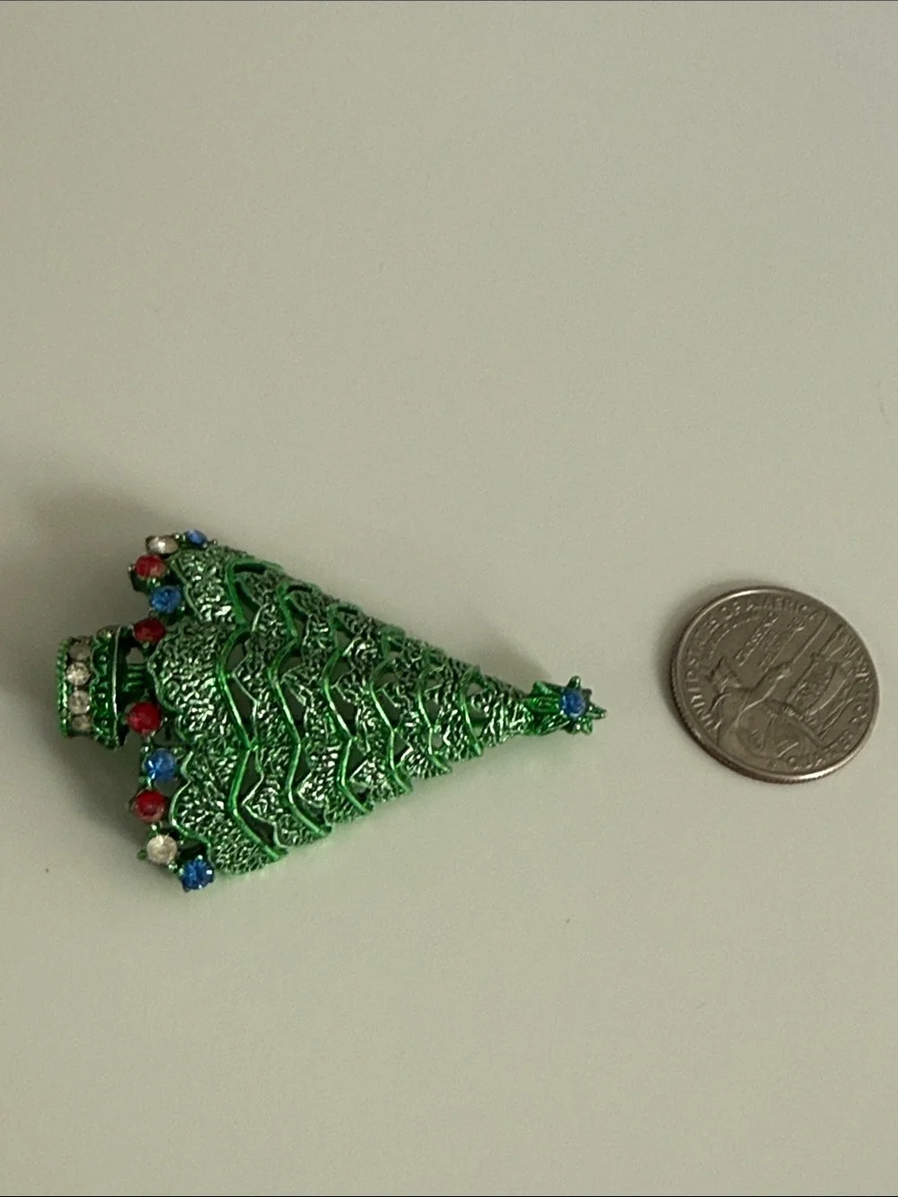 Rare vintage Corel Green Jeweled Christmas Tree Brooch pin book piece